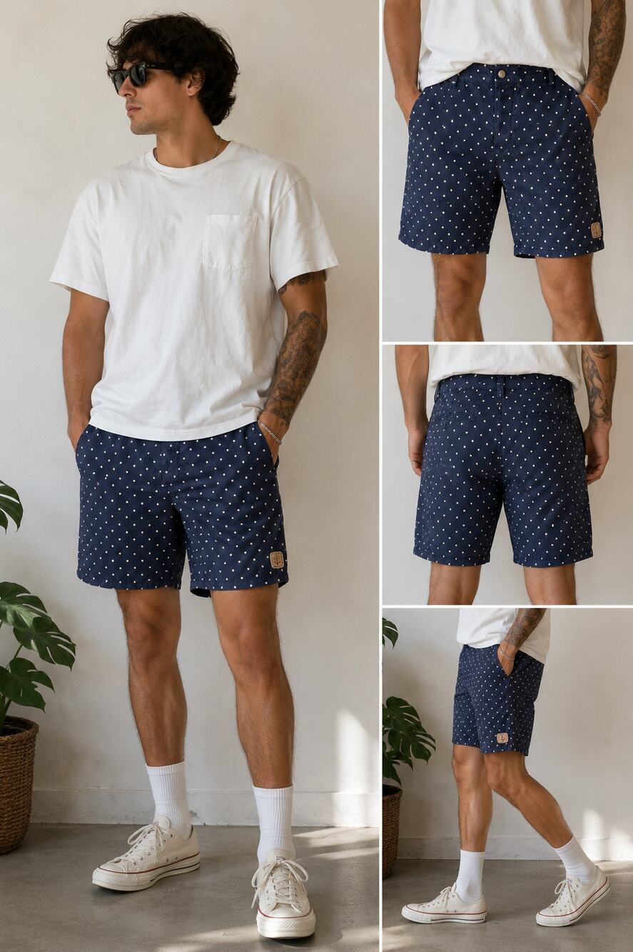 obey Propaganda Navy Polka Dot Hybrid Swim Shorts Chino Walk Shorts Size 31